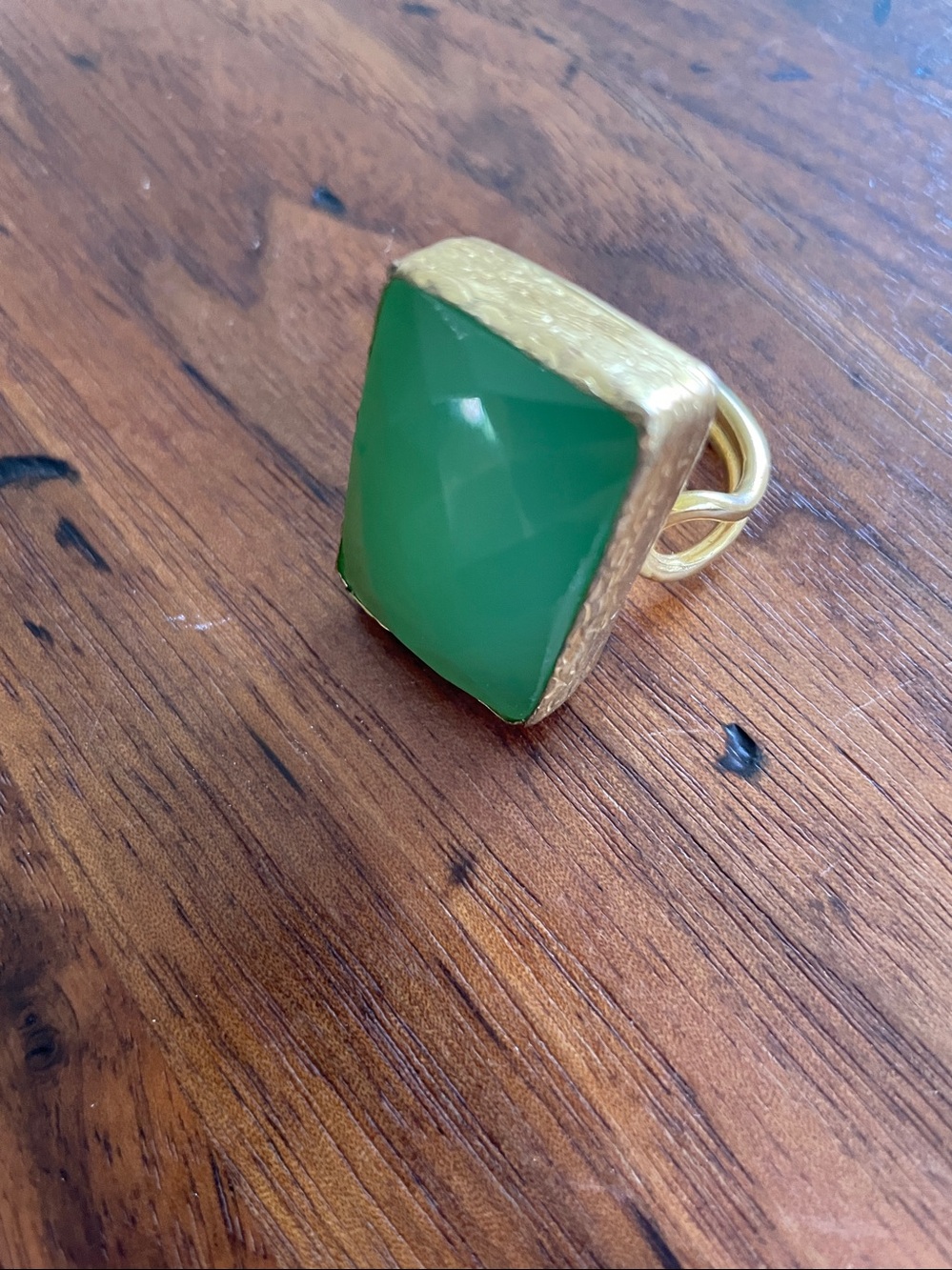 Gold-Trim Green Faceted Square Statement Ring